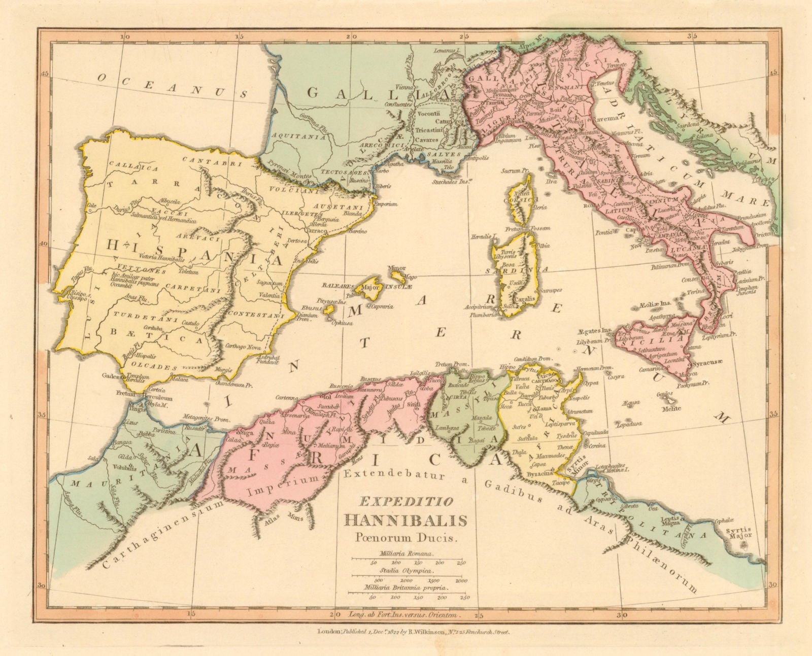 'Expeditio Hannibalis Poenorum Ducis'. WILKINSON. Western Mediterranean 1822 map